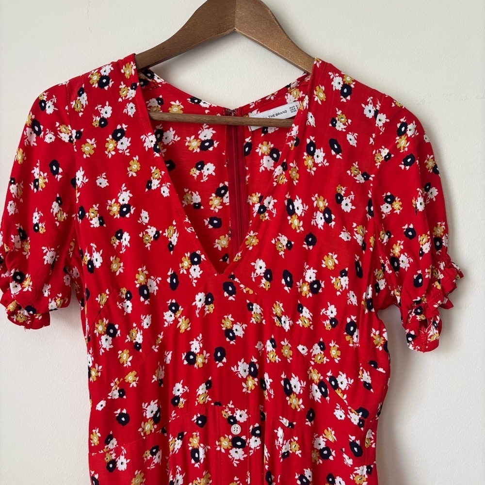 Faithfull The Brand Jasmine Red Ari Floral Midi Dress Sz 4 - Picture 3 of 11